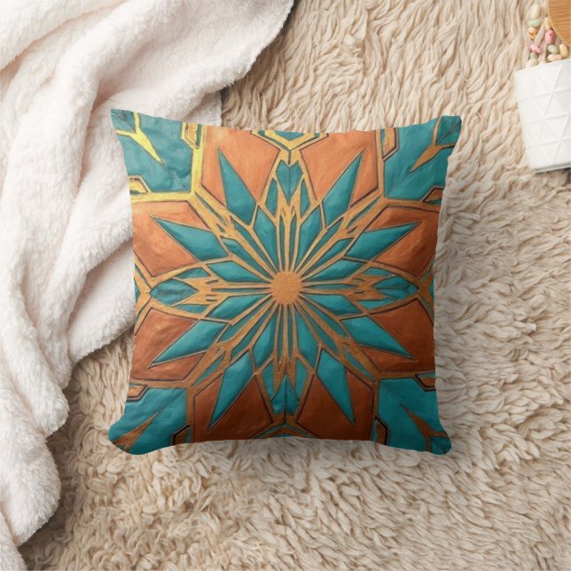 Cojín Decorativo Rich Copper Metallic gold geometric starburst (Manta)