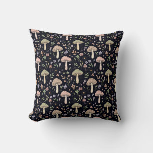 Cojín Decorativo Rico Patrón de Hongos Negro Patrón Gótico Dark Aca