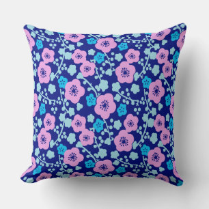 Cojín Decorativo Ricos patrones florales azules y rosados en el Plu