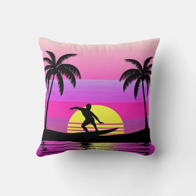 Cojín Decorativo Ride the Waves – Sunset Surf Mood in Purple Tones (Reverso)