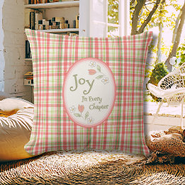 Cojín Decorativo Rincón de lectura de cuadros rosados "Alegría en c