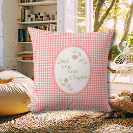 Cojín Decorativo Rincón de lectura de gingham rosa "Solo un capítul