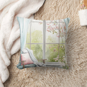 Cojín Decorativo Rincón de lectura en acuarela junto a la ventana c