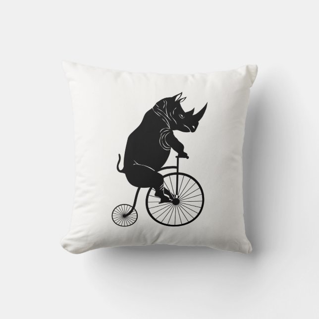 Cojín Decorativo Rinoceronte que monta una bici vieja de la moda (Anverso)