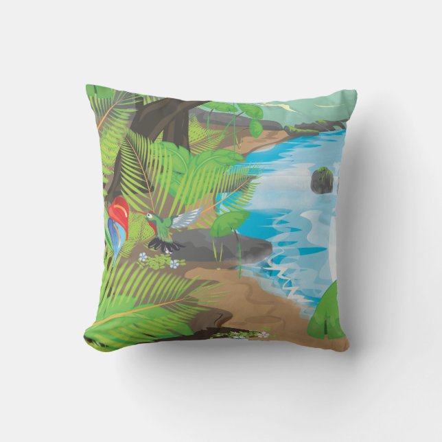 Cojín Decorativo Río de la selva tropical (Anverso)