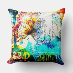 Cojín Decorativo Riot de Color Collage Retro Mariposa