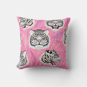 Cojín Decorativo Roar de tigres blancos: Patrón de selva tropical d