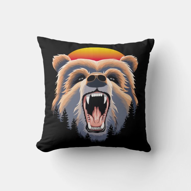 Cojín Decorativo Roaring Grizzly Bear Face (Anverso)