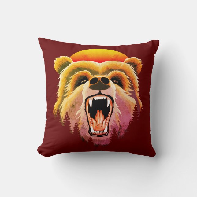 Cojín Decorativo Roaring Grizzly Bear Face (Anverso)