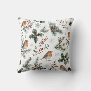 Cojín Decorativo Robin Navidad Invierno Acebo Piña Botánico