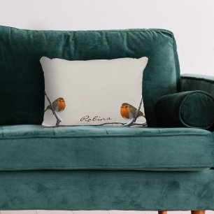 Cojín Decorativo Robin pájaros en rama de invierno personalizada