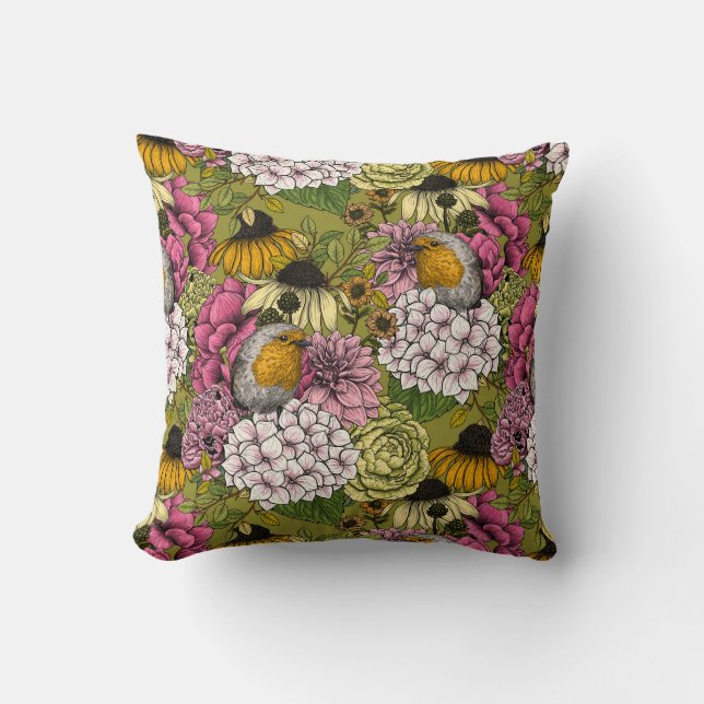 Cojín Decorativo Robins en el jardín 2 (Anverso)