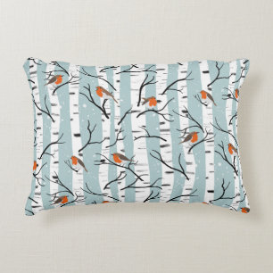 Cojín Decorativo Robins europeos sobre el pájaro plateado en azul d