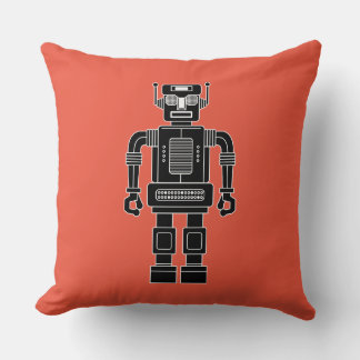Cojín Decorativo Robot 270620/04 - Blanco y negro sobre rojo Naranj