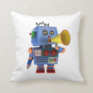 Cojín Decorativo Robot azul del juguete con megáfono