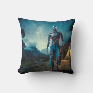 Cojín Decorativo Robot Futurista en Paisaje Antiguo