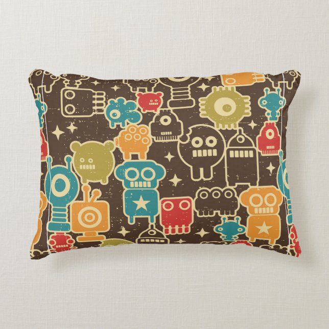 Cojín Decorativo Robot y monstruos modernos y sin fisuras en retro (Anverso)