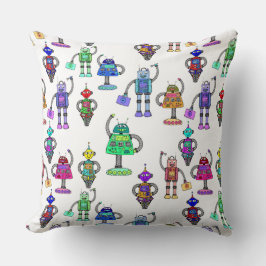 Cojín Decorativo Robots adorables coloridos sobre fondo blanco