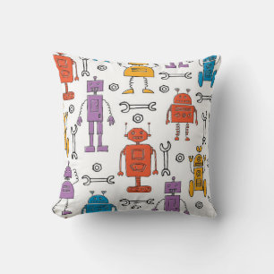 Cojín Decorativo Robots de garabatos. Patrón sin foco. Personalizad