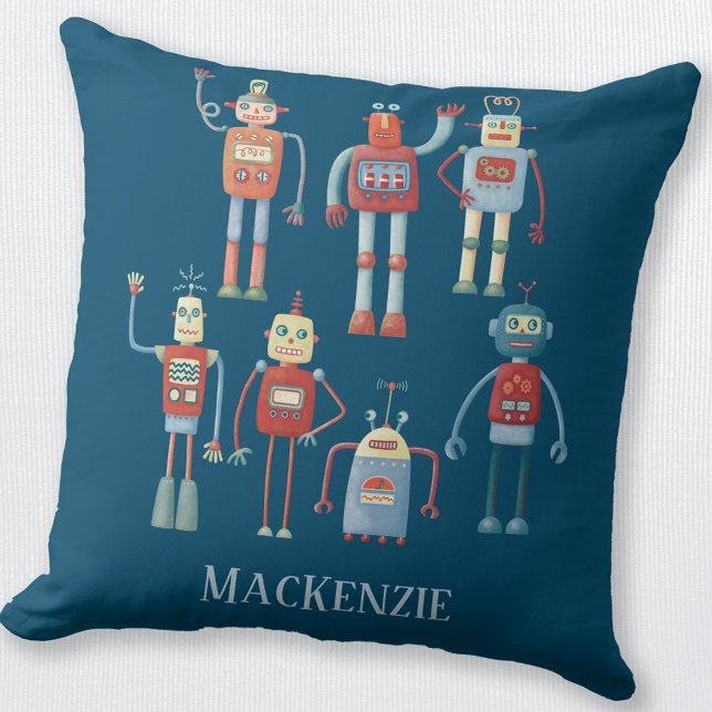 Cojín Decorativo Robots personalizados (Fun personalized retro robot throw pillow)