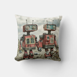 Cojín Decorativo Robots Retro Lindos Enamorados Tomados de la Mano