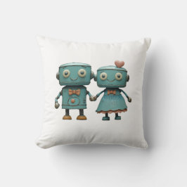 Cojín Decorativo Robots Vintage Lindos en Pareja Arte de Amor