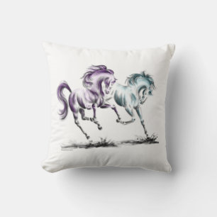 Cojín Decorativo Rociando Carreras Caballos salvajes