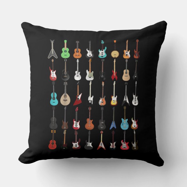 Cojín Decorativo Rock y Rollo de instrumentos musicales de guitarra (Anverso)