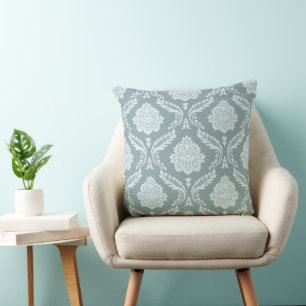 Cojín Decorativo Rococó Damasco Patrón Grande Azul Huevo de Pato +