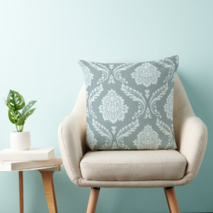 Cojín Decorativo Rococó Damask Patrón Desplazado Pato Huevo Azul+Ve
