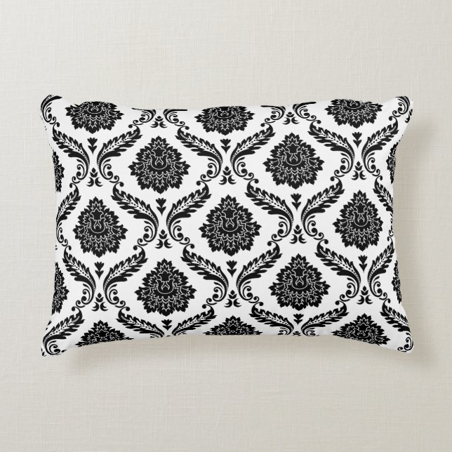 Cojín Decorativo Rococo Damask Pattern Black on White (Anverso)