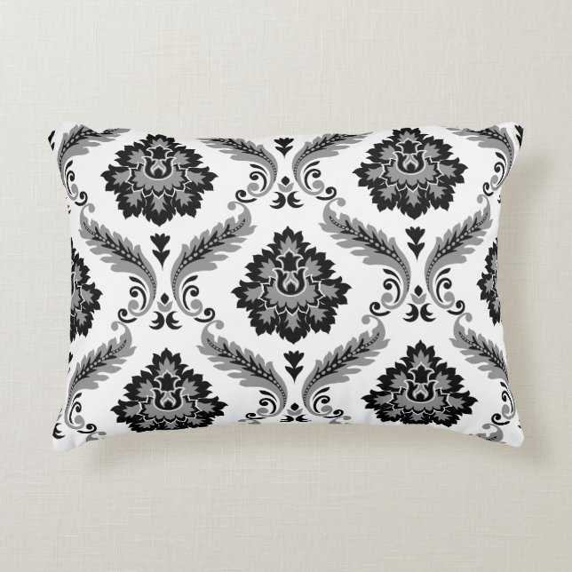 Cojín Decorativo Rococo Damask Pattern Grey Black White (Anverso)