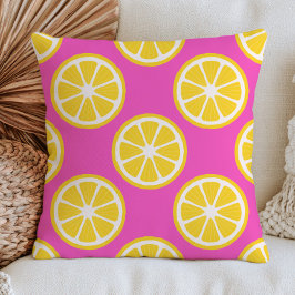 Cojín Decorativo Rodajas de limón amarillo sobre fruta cítrica rosa