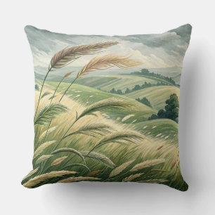 COJÍN DECORATIVO RODANDO CAMPOS VERDES CON PAMPAS GRASS Y ÁRBOLES