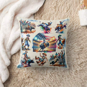 Cojín Decorativo Rodeo Cowboy Bull Riding Rodeo Clown Scenes