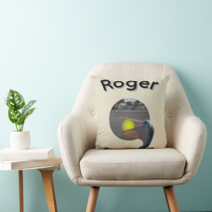 Cojín Decorativo Roger Nombre Con Pelícano Atrapando Pelota,