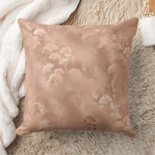 Cojín Decorativo Rojizo Rosa Dorado Hojas de Ginkgo Elegante Botáni
