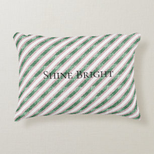 Cojín Decorativo Rojizo Rosa Verde Brillo Rayas Navidad  