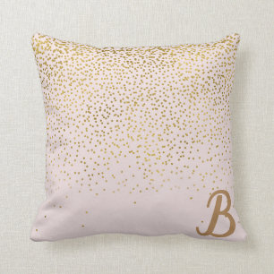 Cojín Decorativo Rojizo Rosa y Confeti Dorado Glam Moderno Tendenci