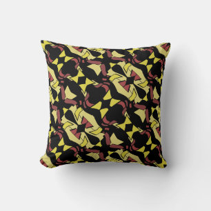 Cojín Decorativo Rojo amarillo oscuro en negro resumen de arte diag