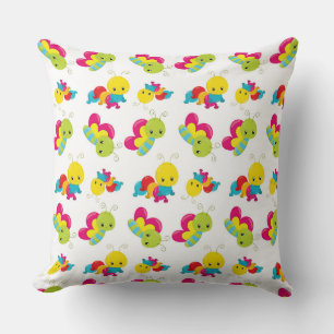 COJÍN DECORATIVO ROJO AMARILLO VERDE AZUL BEBÉS CHINCHES