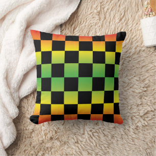 Cojín Decorativo Rojo Amarillo Verde Rasta Ombre Checkerboard