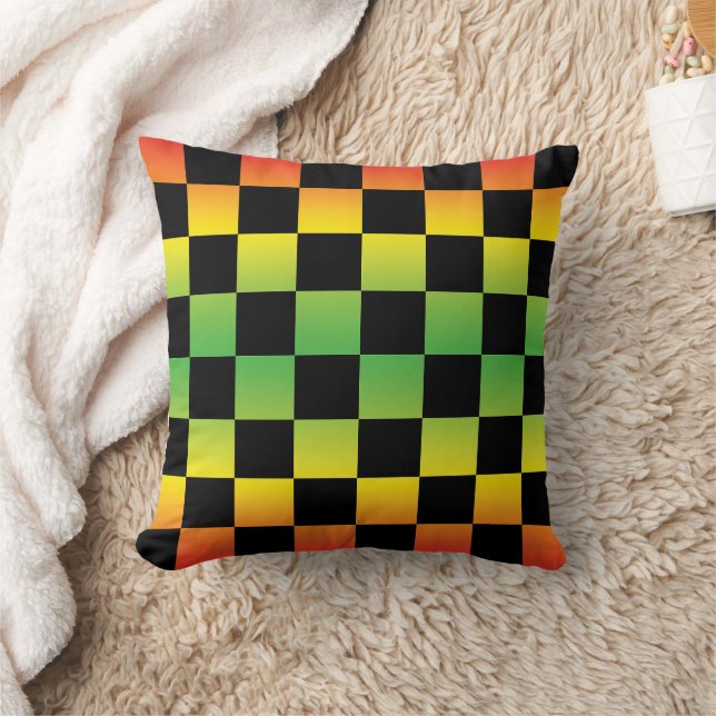 Cojín Decorativo Rojo Amarillo Verde Rasta Ombre Checkerboard (Manta)