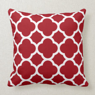 Cojín Decorativo Rojo Arándano y Patrón de Cuatro Hojas Blanco