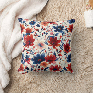 Cojín Decorativo Rojo Azul Blanco Floral Patriótico (10)