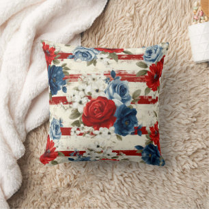 Cojín Decorativo Rojo Azul Blanco Floral Patriótico (2)