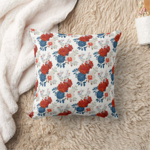 Cojín Decorativo Rojo Azul Blanco Floral Patriótico (4)