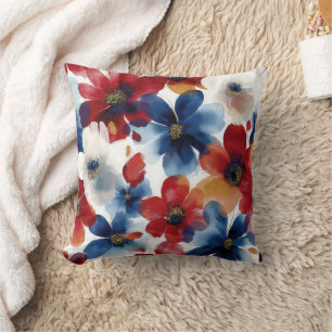 Cojín Decorativo Rojo Azul Blanco Floral Patriótico (5)