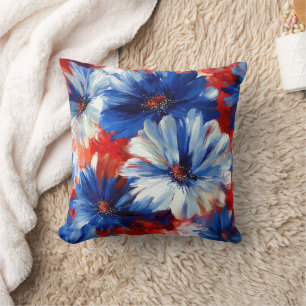 Cojín Decorativo Rojo Azul Blanco Floral Patriótico (6)