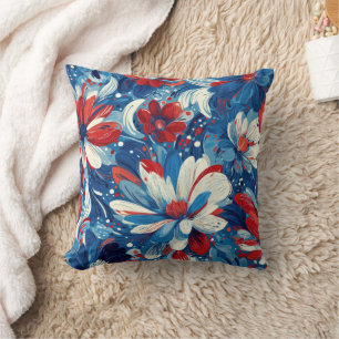 Cojín Decorativo Rojo Azul Blanco Floral Patriótico (8)